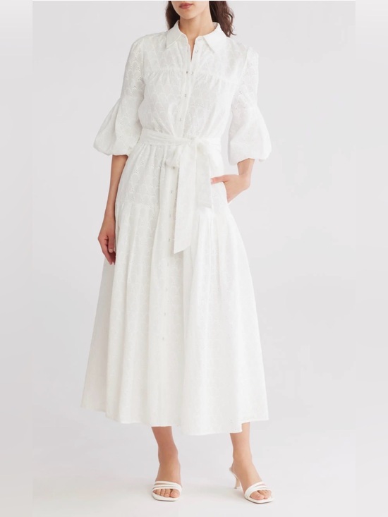 Avec Les Filles Dresses & Skirts - 9. Avec Less Filles $169 Eyelet Shirt Dress with Tie Waist in ivory